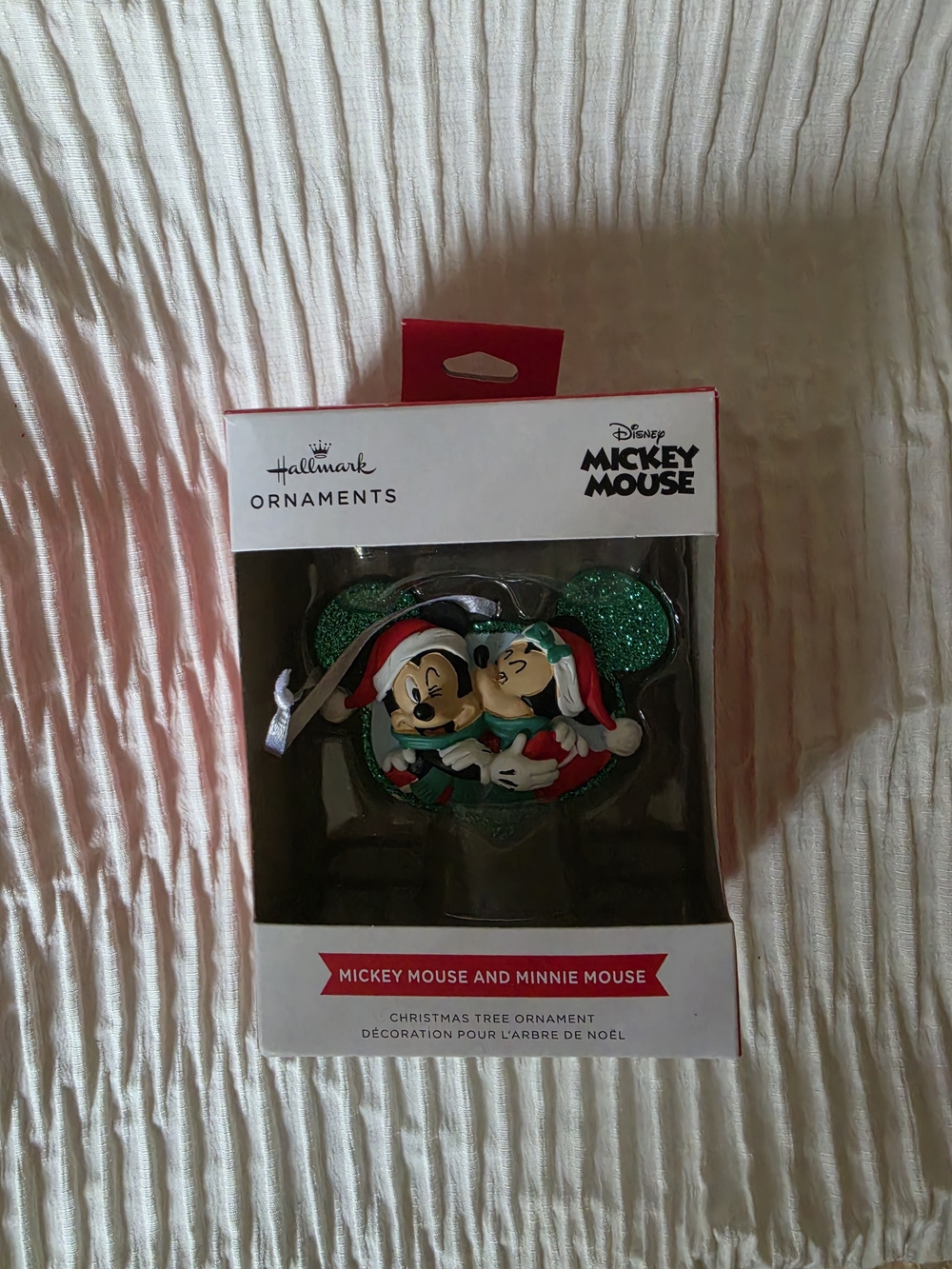 Hallmark Disney Mickey & Minnie Holiday Ornament with Green Glitter Ears - Picture 1 of 3